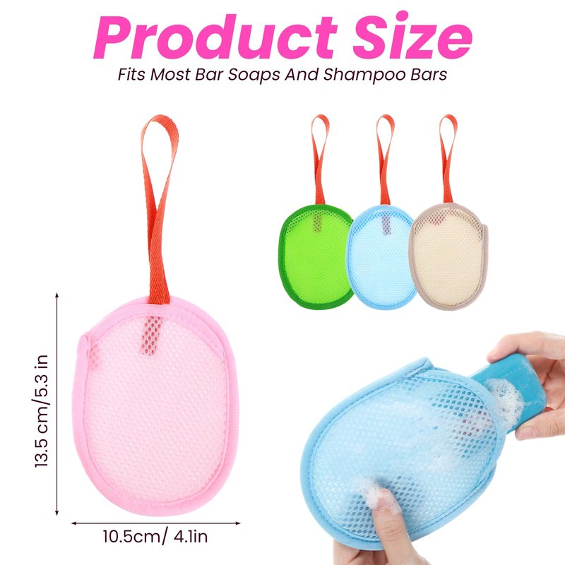 4 Pcs Mesh Soap Bag, Exfoliating Soap Pouch, Soaps Loofah Pouch for Women and Men, Bar Soaps Scrubber Pouches for Shower Bathing Accessories (Blue, Pink, Green, Khaki)