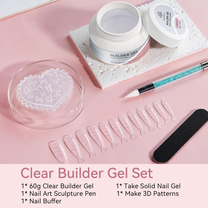 BORN PRETTY Builder Gel for Nails,60g Clear Hard Gel for 3D Sculpting & Nail Extension,Non-Sticky Soak Off U V Gels with Silicone Mold,Salon & Home DIY Nail Art Kit