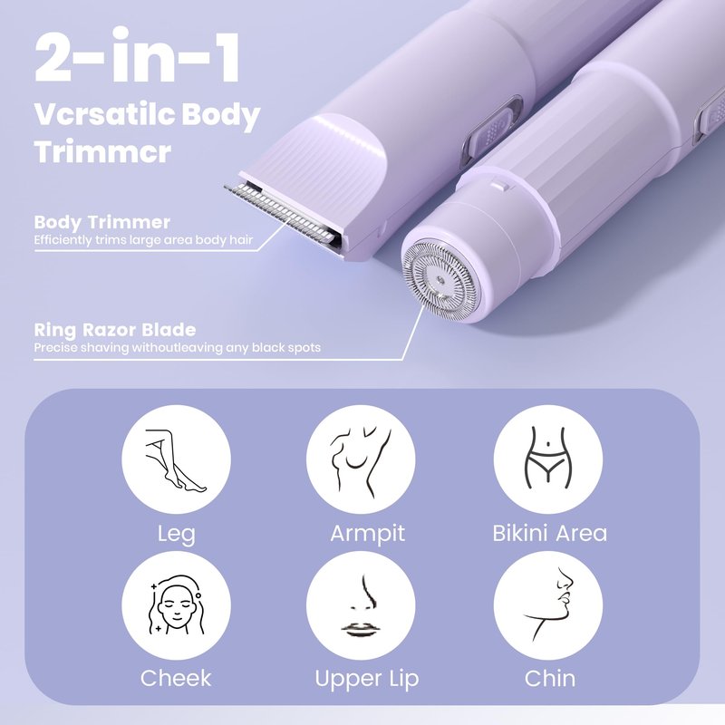 Bikini Shaver Womens Electric Razor 2-in-1 Electric Bikini Trimmer for Women Ainless Electric Razors for Pubic Hair, Face, Legs, Ipx7 Waterproof Underarms Electric Bikini Trimmer for Women