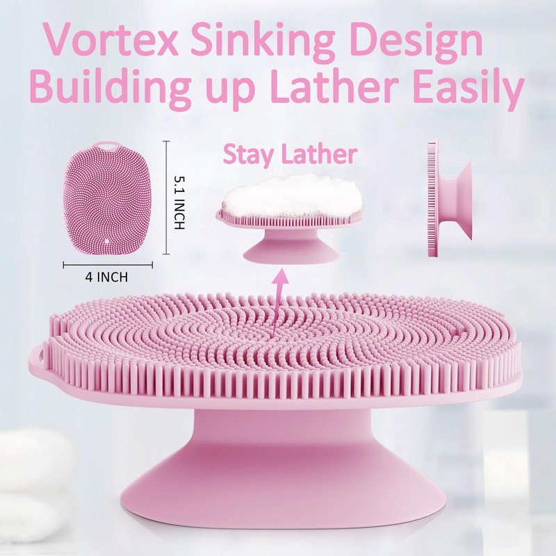ARIOSOX, Soft Silicone Body Scrubber, Gentle Like a Hand Exfoliating Your Skin and Build Up Lather Easily, Back Large Suction Cup Easy to Store, Long-Lasting & Deep Clean (Pink)
