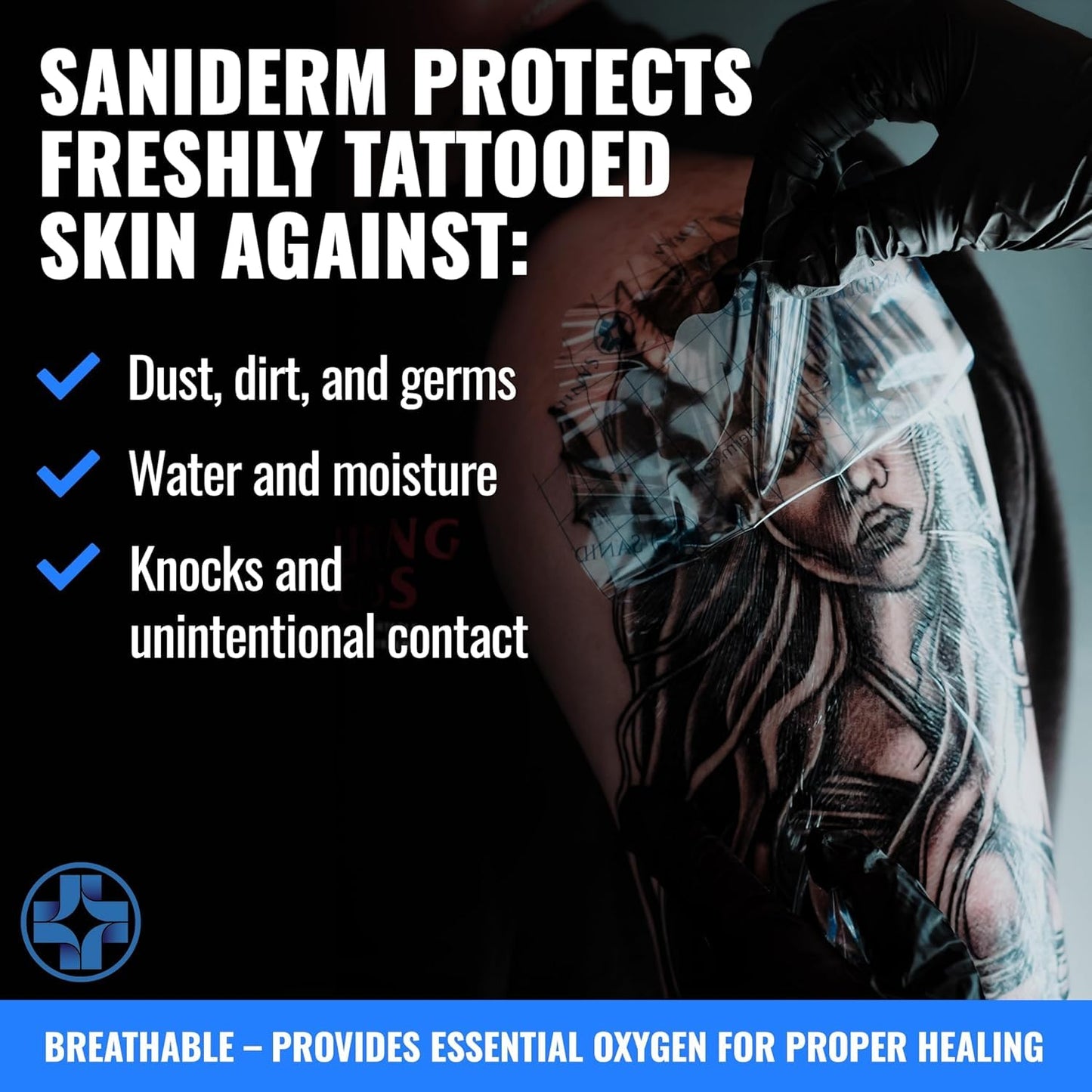 Saniderm Tattoo Aftercare Bandage 3 Sheets (Medium Pack, 6 in x 8 in) – Convenient, Faster Tattoo Healing and Protection – Sterile, Waterproof, and Latex-Free