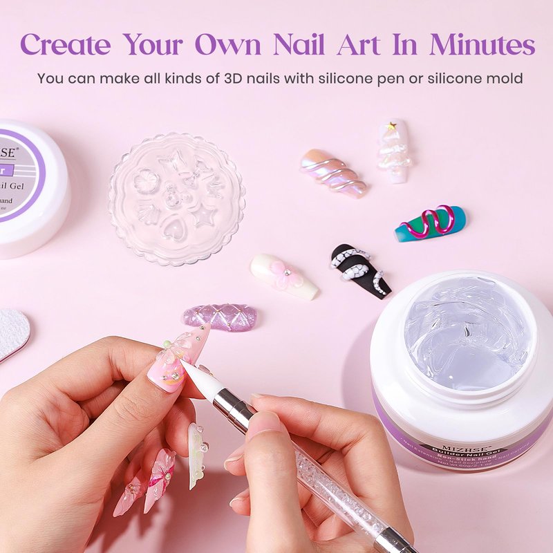 MIZHSE 3D Gel Nail Art Sculpting Gel, Solid Builder Gels for Nails 60g Large Capacity 3D Sculpting Non-Sticky Carving U V/LED Extension Hard Gels with 3D Mold for Nail Art Salon Home DIY