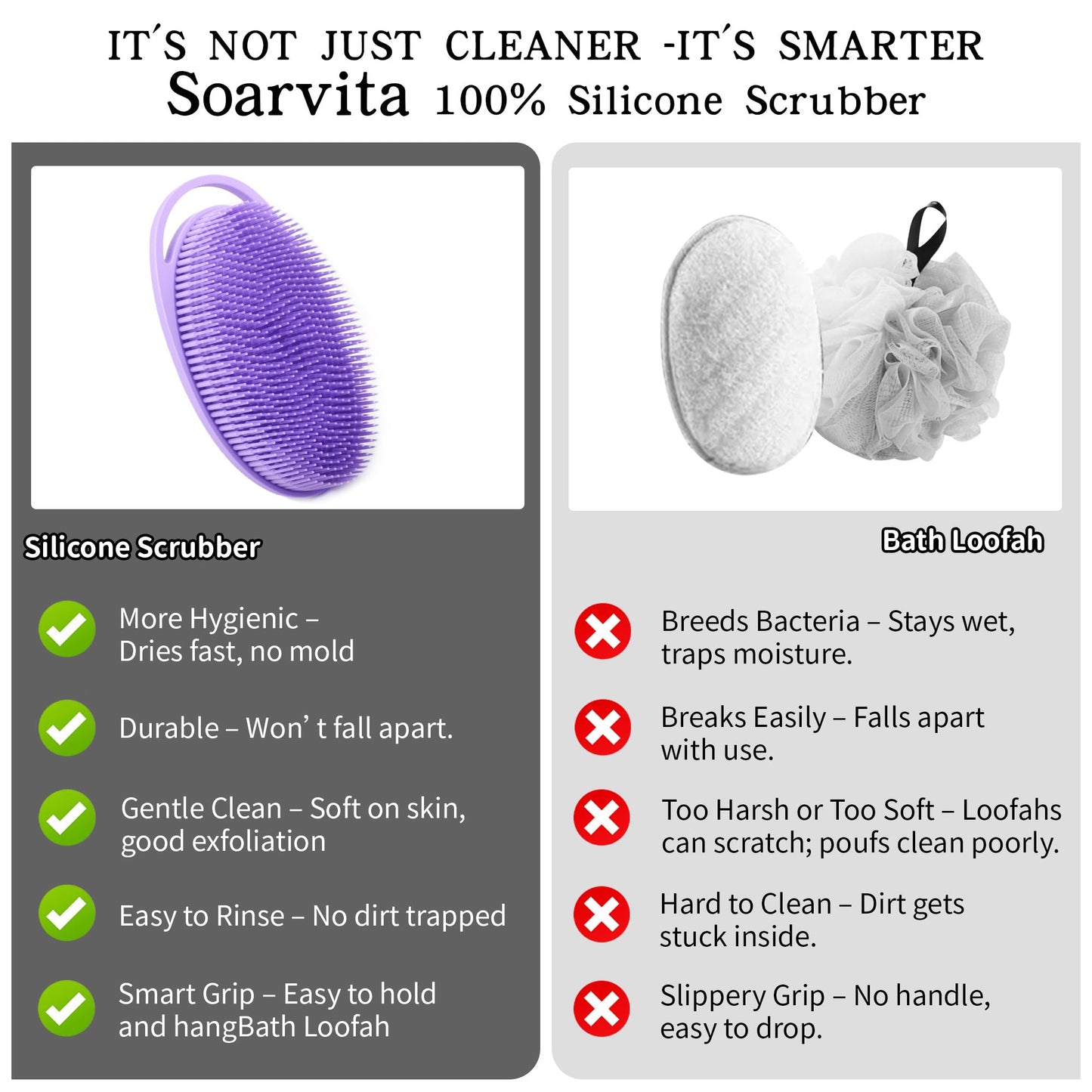 2 Pack Silicone Body Scrubber for Shower, Soft & Gentle Loofah Alternative for Sensitive Skin, Quick-Drying & Hygienic Body Wash Scrubber Brush for Women, Men & Kids (Purple & Pink)