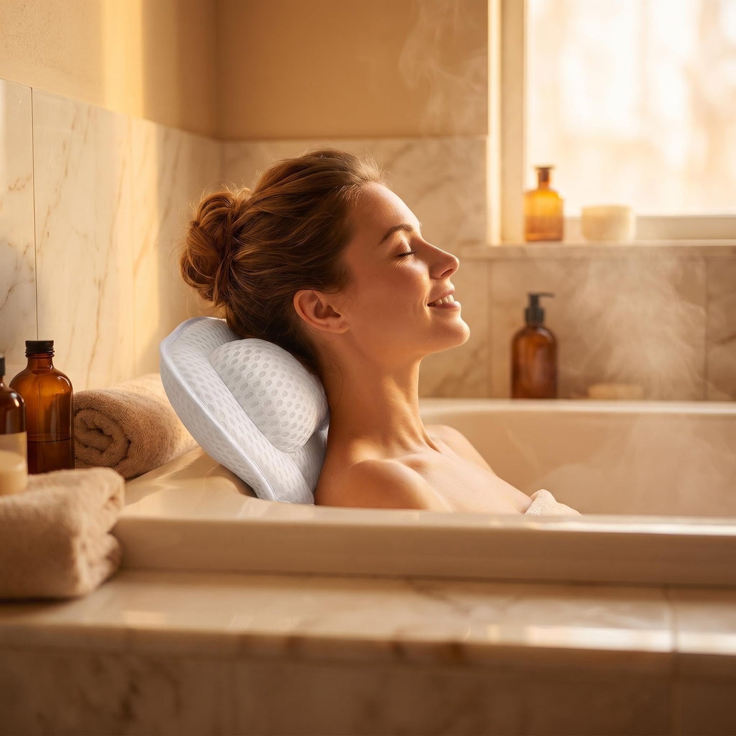 LIBRALUX Bath Pillows for Tub, Luxury Bath Pillows for Neck Head and Back Support,Bathtub Pillow with Soft 4D Breathable Mesh Fabric and Nonslip Suction Cups,Relaxing Bath Accessories .(White)