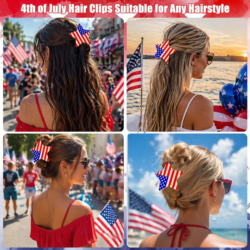 American Flag Star Hair Clip 4th of July Patriotic Hair Accessories for Women Independence Day Red White Blue Acrylic Hair Claw Clips for Thick Thin Hair USA Flag Hair Barrettes for Holiday Party Gift