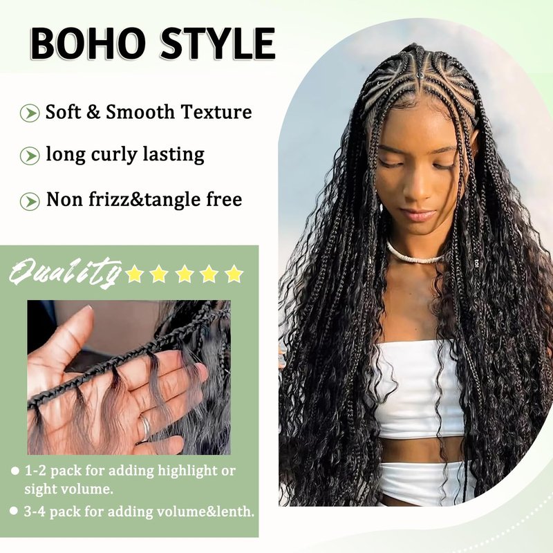 HUA Boho Braiding Hair - 20 Inch Deep Wave Bulk Human Hair Mix | 130g Natural Black for Knotless Braids
