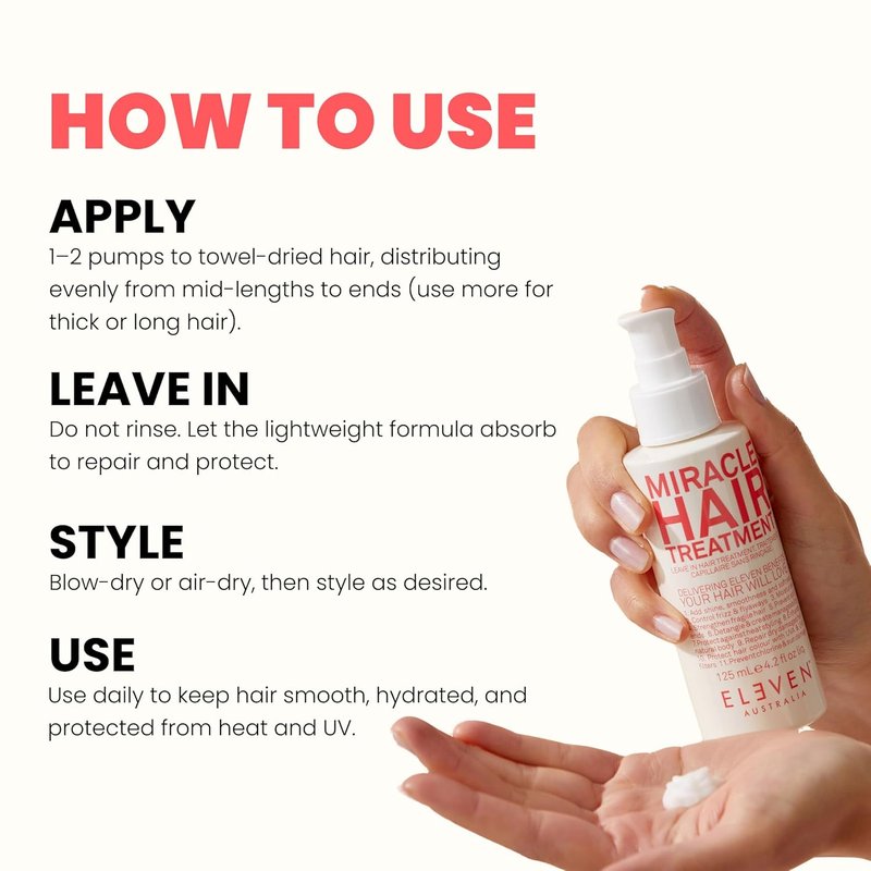 ELEVEN AUSTRALIA Miracle Leave-In Conditioner - Frizz Control & Heat Protection for Curly & Straight Hair | 4.2 Fl Oz