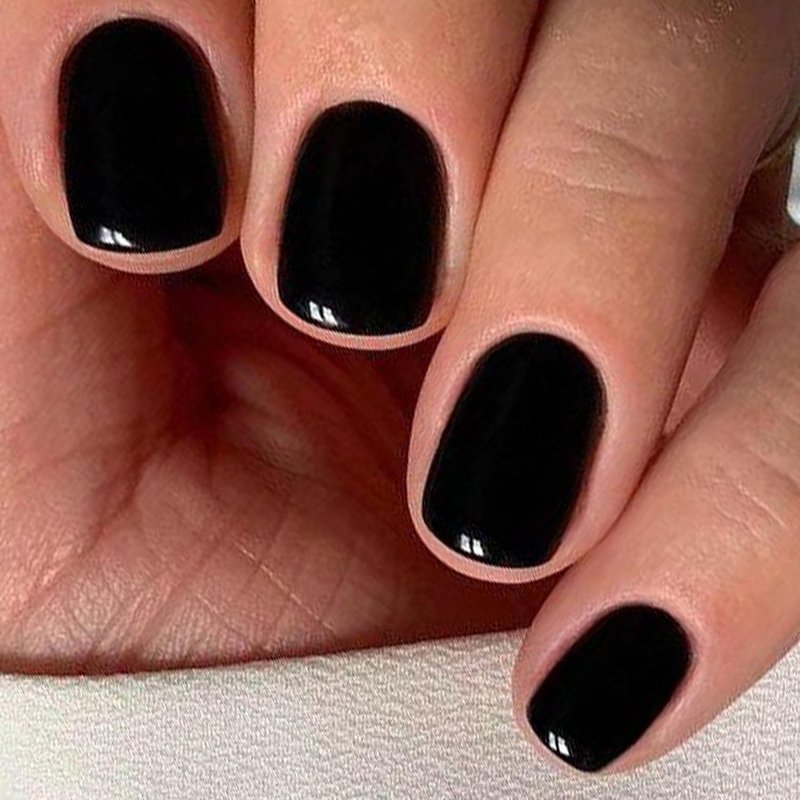 GLAMERMAID Black Extra Short Press on Nails, Natural Pure Black Fake Nails Short Squoval, Dark Gothic Square Soft Gel Glue on Nails, Acrylic False Nails, Opaque Glossy Round Emo Fake Nails for Women