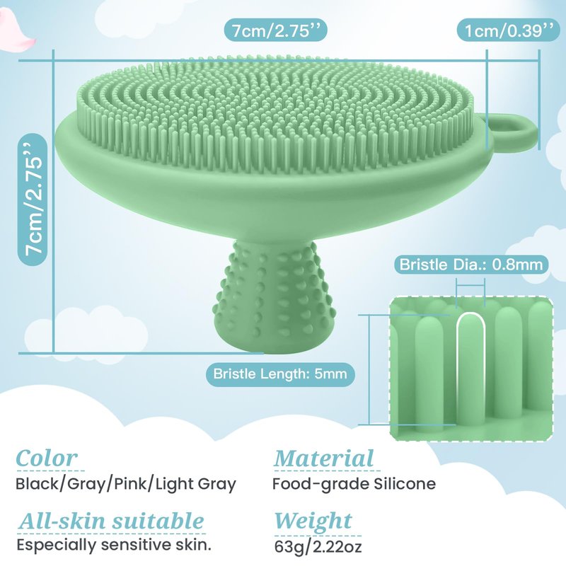 GEENOA Silicone Face & Back Scrubber Set, Manual Face & Body Scrubber Exfoliator with Soft Bristles and Non-Slip Handle, Back Brush Bath Brush with Detachable Brush Head(2PCS Green Set)