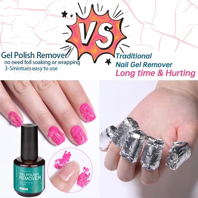 Lustrelle Gel Nail Polish Remover - Gel Polish Remover Professional 2-5 Minute, No Need Foil Soaking or Wrapping, Easily and quickly Nail Salon at Home