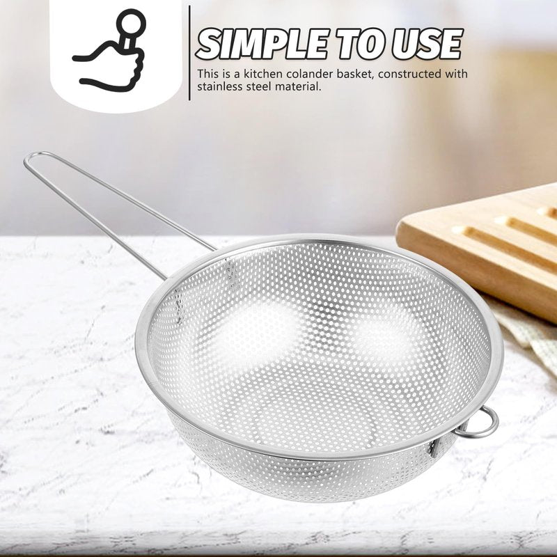 Colander Basket Single Handle Kitchen Strainer Fried Food Vegetables Fruits Fine Mesh Filter Cooking Rinsing