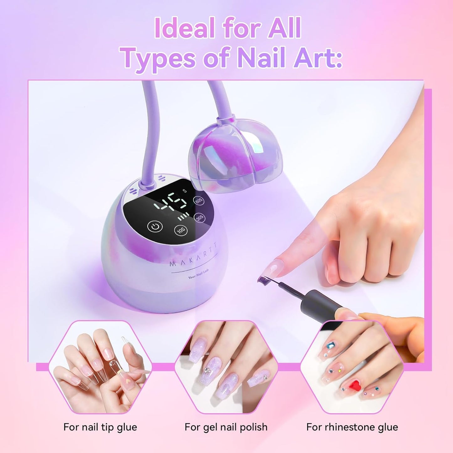UV LED Nail Lamp - Cordless Gooseneck Light for Gel Nails | Fast Curing with Auto Sensor (Glazed Purple)