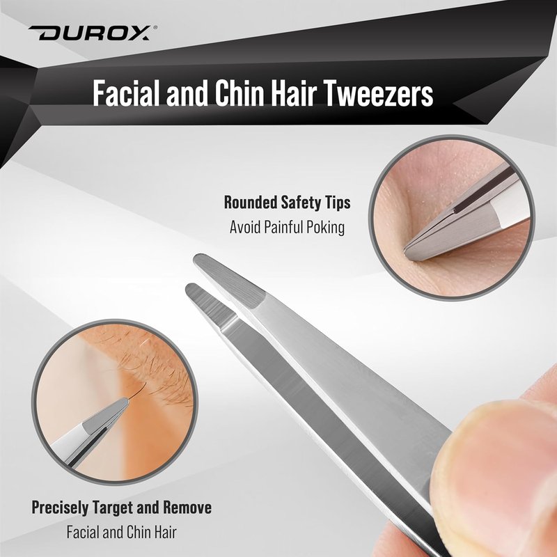 Round Tip Tweezers for Women - Precision Stainless Steel Eyebrow & Chin Hair Removal | Blunt Tip Design