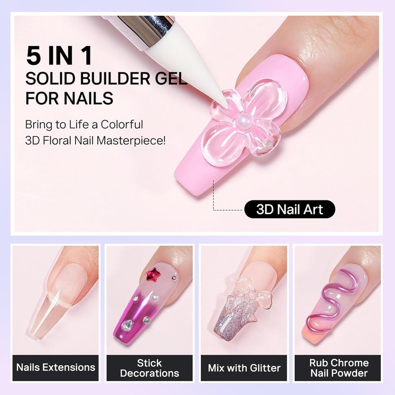 MIZHSE Solid Builder Gel Clear 3D Nail Gel, Non-Stick Hand Sculpting Gels for 3D Nail Art Carving Building Modeling, Nail Extension, Soak Off UV/LED Nail Art Salon Home DIY