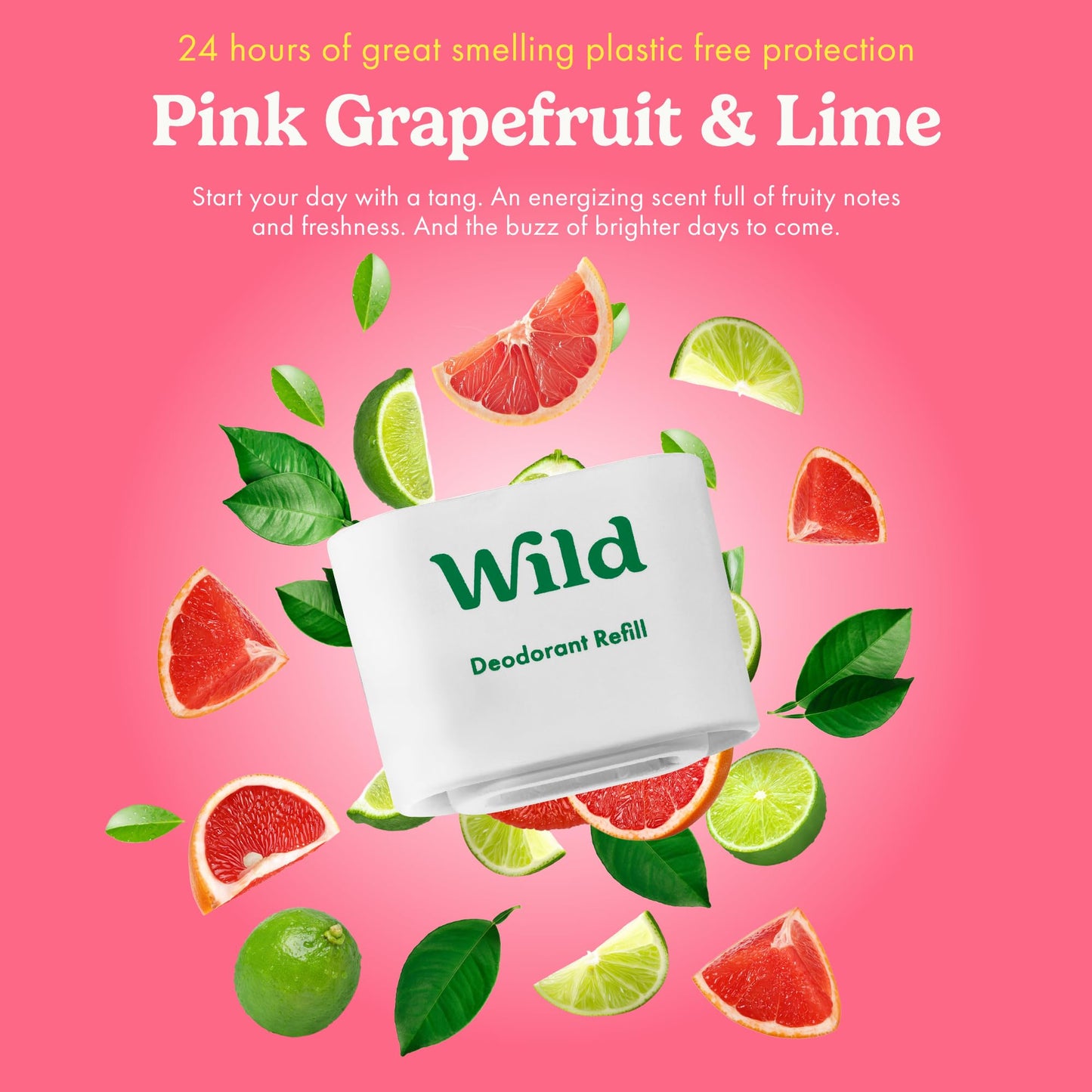Wild Aluminum Free Deodorant for Men & Women Starter Kit - Refillable Stick Deodorant with Aqua Case and Pink Grapefruit & Lime Scented Refill (1.4oz) - Long Lasting Protection - Vegan Friendly