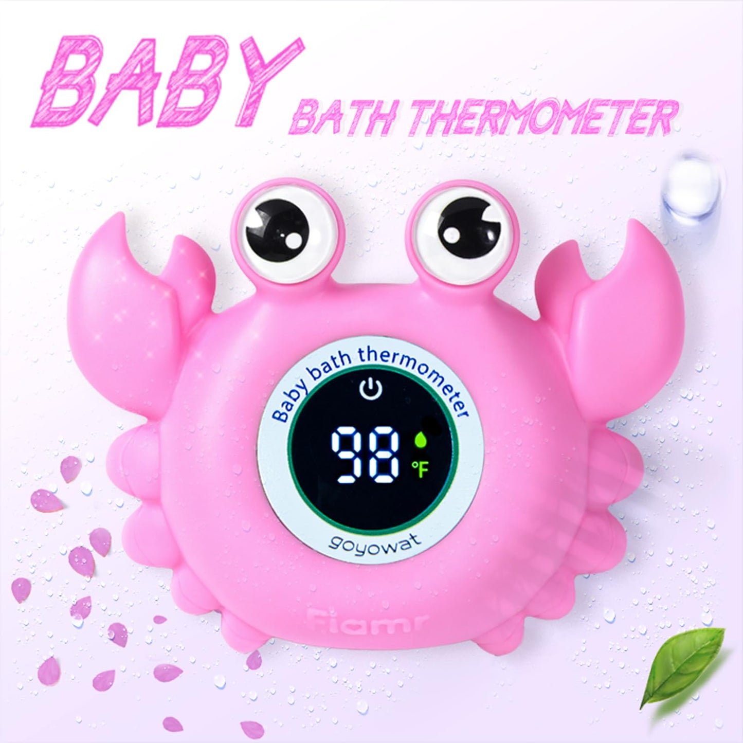 Baby Bathtub Thermometer with LED Display Screen+Pink Crab toy-2-in-1