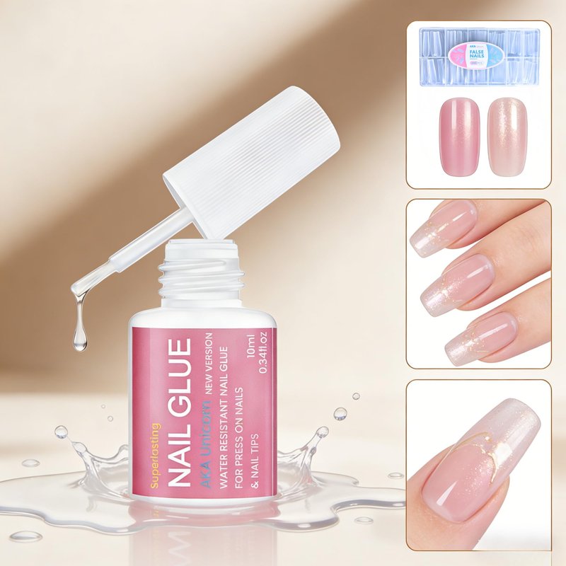 AKA Unicorn 10ml Super Strong Nail Glue for Nail Tips,Acrylic Fake Nails & Press On Nails,Extra Strong Lasting Brush On Glue for Nails Press On Tips - Easy Application & Quick Dry