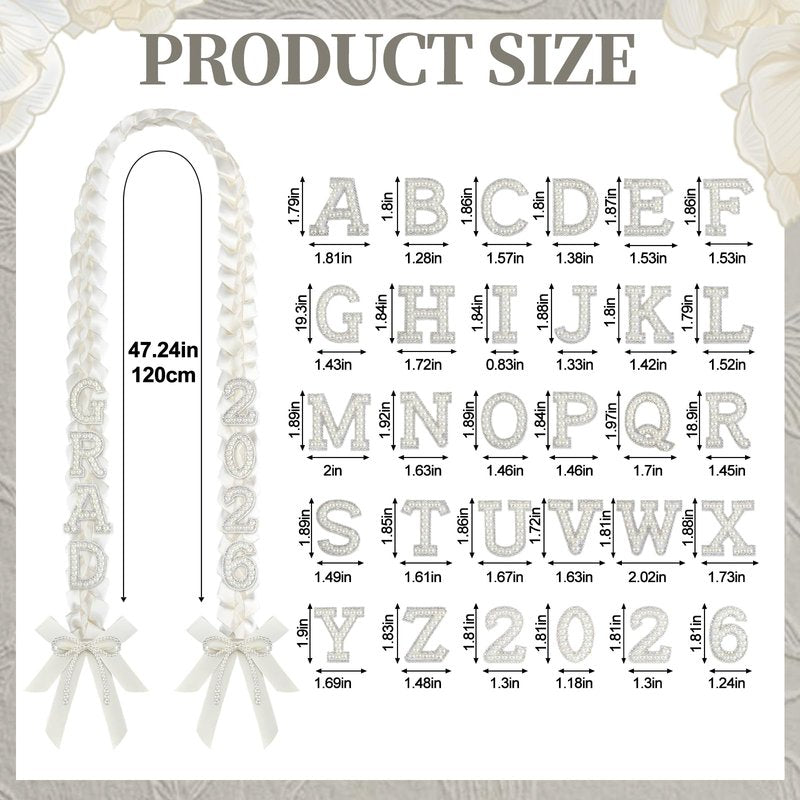 Maysing DIY Class of 2026 Graduation Leis with 30 Pearl Patches Letters and Numbers Graduation Money Leis Double Braided Ribbon Necklace for High School College 2026 Grad Party Decor(White)