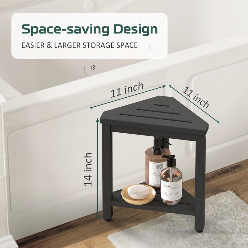 Regine Switzerland Shower Stool - 14in Waterproof Corner Bench with Storage Shelf | Ideal for Shaving Legs