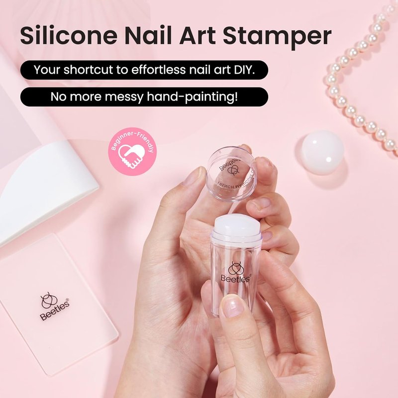 Beetles Nail Stamp Kit - 3 Pcs Silicone French Tip Nail Art Tools | Replacement Stamper Heads & Scrapers for DIY Manicure