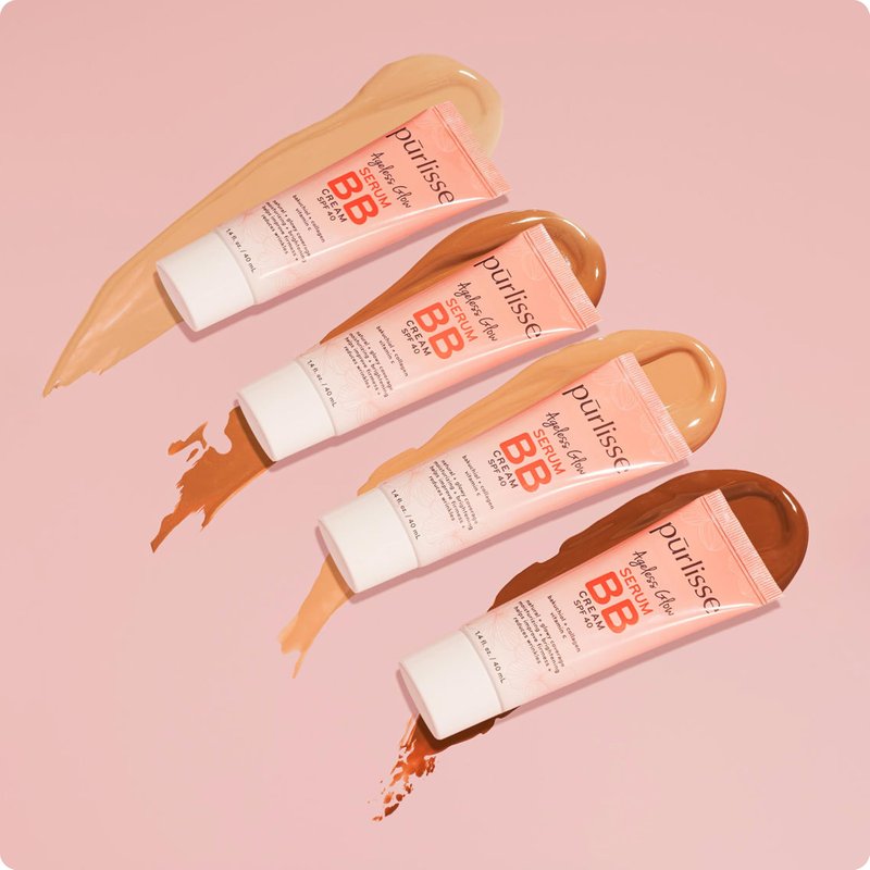pūrlisse Ageless Glow Serum BB Cream SPF 40 - Glowy Tinted Moisturizer with SPF - Korean Skin Care Formula with Vitamin C & Bakuchiol to Firm, Brighten & Even Skin - Medium Warm(1.4 oz)