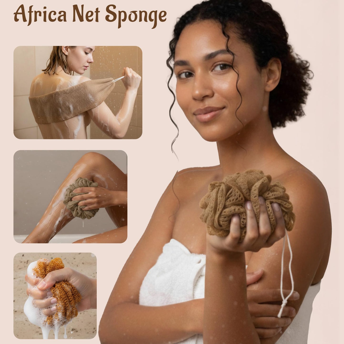 Yiclick African Net Sponge Authentic with Knots - Exfoliating Washcloth Towel, Back Scrubber for Shower Bath, Exfoliating Body Scrubber Exfoliator, African Rags Wash Cloth Loofah Lufa Sponge