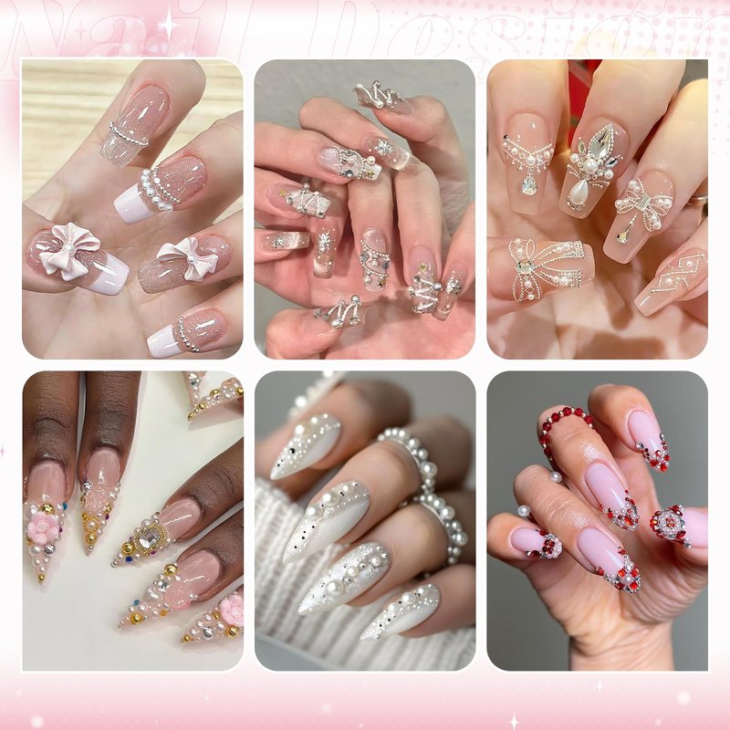 Flatback Pearls (White+Beige) and Metal Nail Beads (Silver+Gold) for Nail Art, Luxurious Pearl Nail Charms and Small Round Caviar Beads Nail Accessories for Acrylic Nail Tips Manicure Decor