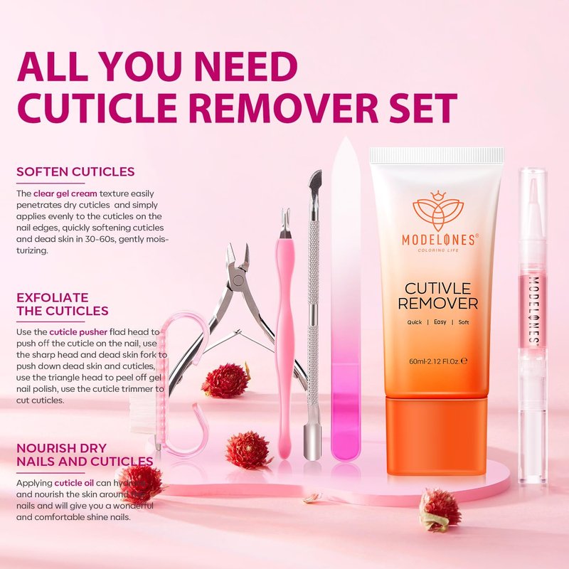 Modelones French Tip Press-On Nails - Complete Cuticle Remover Kit for Perfect Manicure
