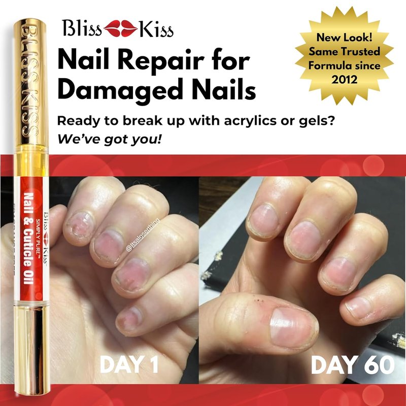 Bliss Kiss Fragrance-Free Nail Oil Cuticle Pens - Vitamin E & Jojoba | Nail Strengthener for Brittle, Peeling Nails