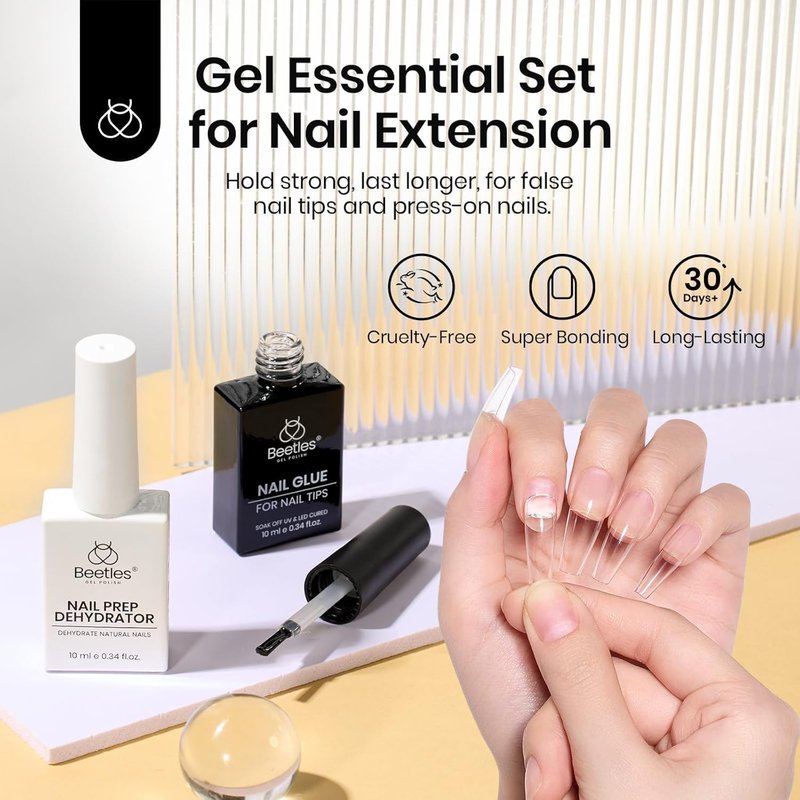 Beetles 9 In 1 Gel Nail Glue Kit - Acid-Free & HEMA-Free Dehydrator for Acrylic Nails | Professional Prep