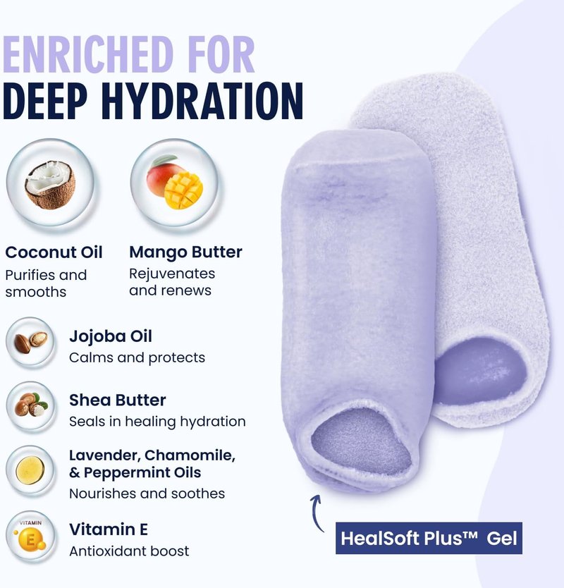 Dr. Frederick’s Original Moisturizing Gel Socks for Men & Women – Dry Feet & Cracked Heel Treatment – Full Foot Gel Lining with Mango Butter, Shea Butter, Jojoba & Coconut Oil (Lilac Leisure)