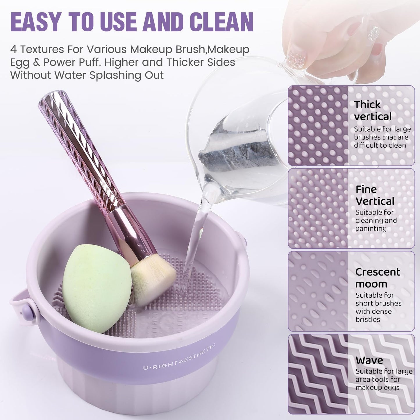 GOLIKEE Makeup Brush Cleaner Mat 3 in 1 Silicone Makeup Brush Cleaner Bowl Cosmetic Brushes Cleaning Tool Organizer for Storage and Air Drying (Purple)