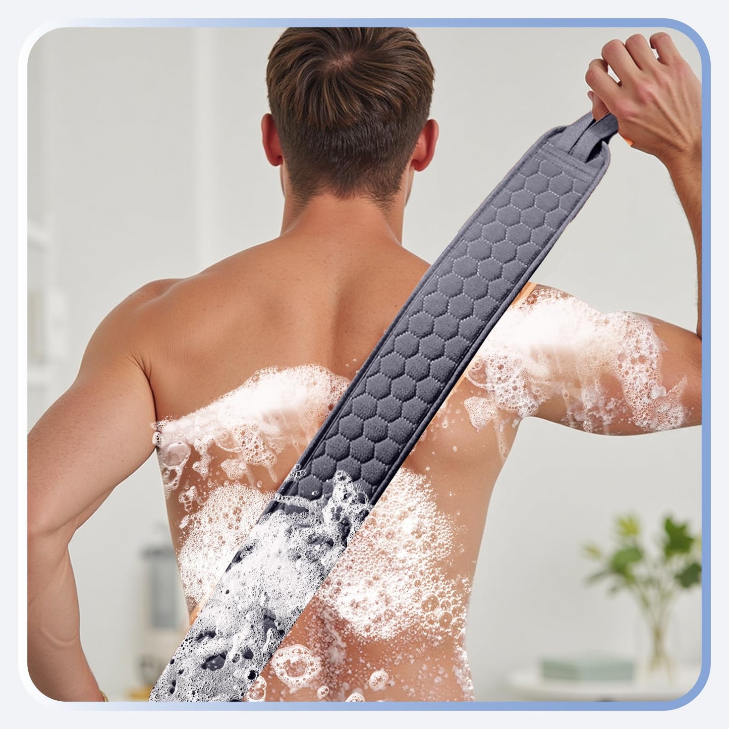 XNXA Back Scrubber for Shower with Handles, 40 Inch Extra Long Double-Sided Exfoliating Bath Strap, Textured Body Washer with Extended Reach for Deep Cleaning (Grey)