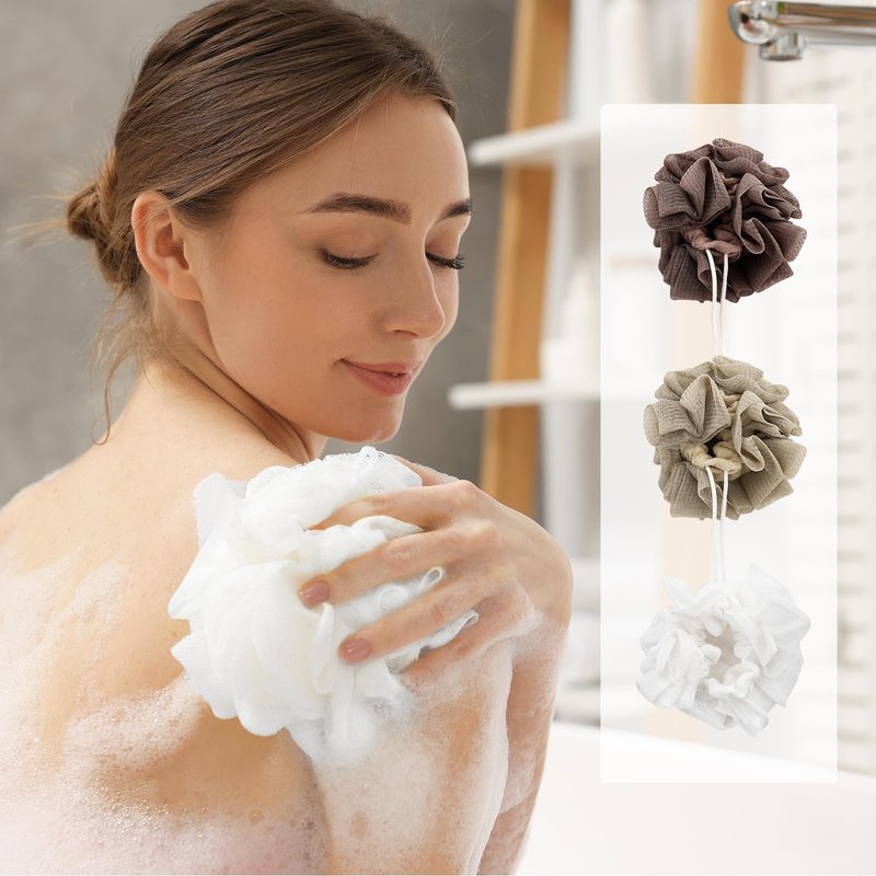 3 PCS Soap Bar Loofah that Holds Bar Soap-Exfoliation Mesh Shower Ball,2 in 1 Bath Loofah Sponge with Drawstring (Coffee, Khaki, White)