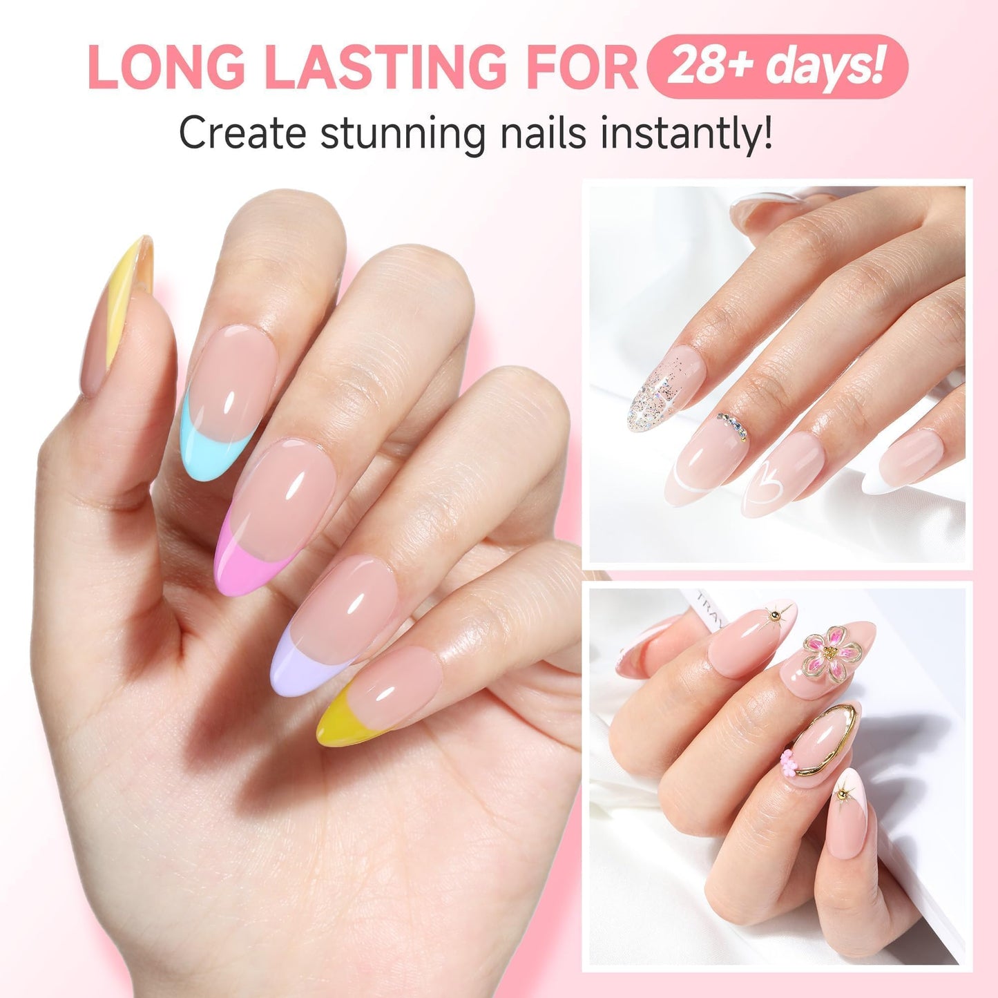 UNA GELLA Almond Nail Tips X-Soft Thicker Flexible Gel Nail Tips 330PCS Pre-etched Nails Tips Almond Shape Press on 15 Sizes Full Cover A lmond Fake Nails Strength Clear Nail Extensions DIY Salon
