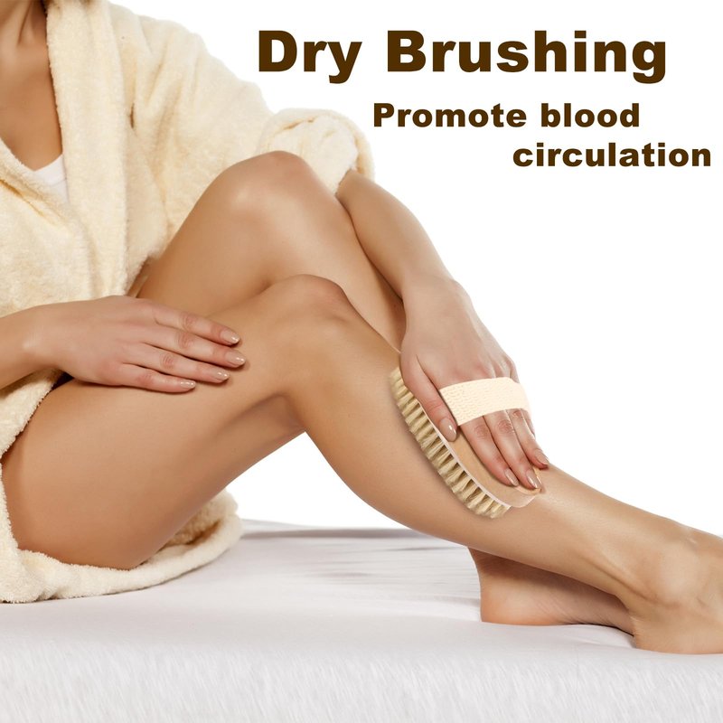 2Pcs Natural Bristle Exfoliating Brush, Body Scrubber for Lymphatic Drainage, Blood Circulation, Wet and Dry Brush, Deep Exfoliation for Smooth Skin