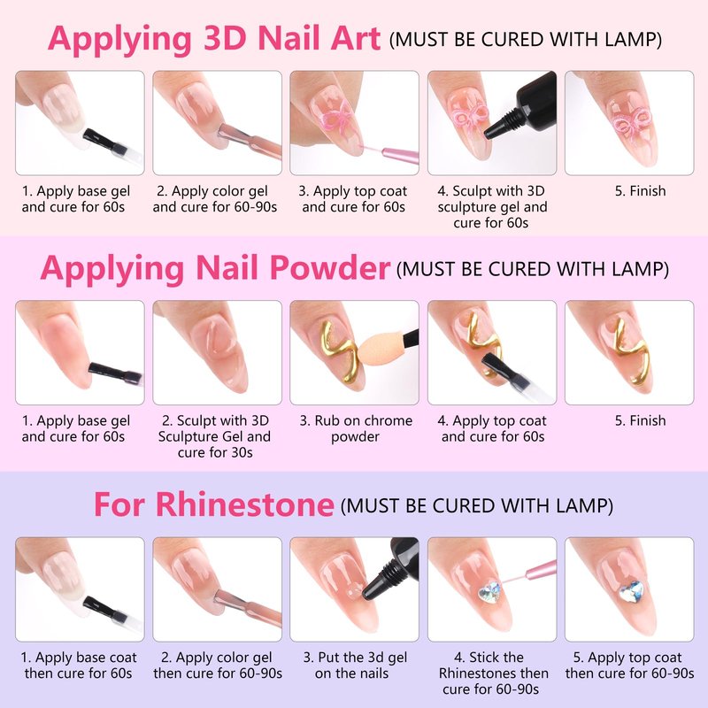 BQAN 3D Nail Sculpting Gel Kit, 2x10g UV Gel No-Wipe Formula with Chrome Powder, Professional Nail Art Gel for Salon DIY Design, Rhinestone Application & Gel Manicure (Clear)