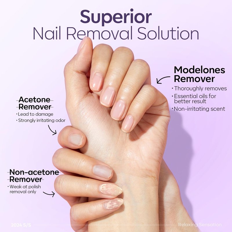 Modelones Nail Polish Remover - Gentle Gel Polish Remover with Jojoba Oil | 8 Fl Oz Lavender for Easy Soak Off