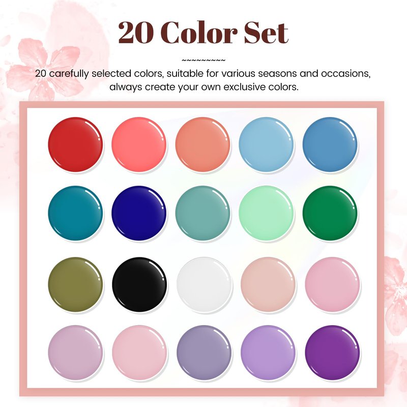 JODSONE Gel Nail Polish Set - 23 PCS Multicolored Long-Lasting Base & Matte Top Coat