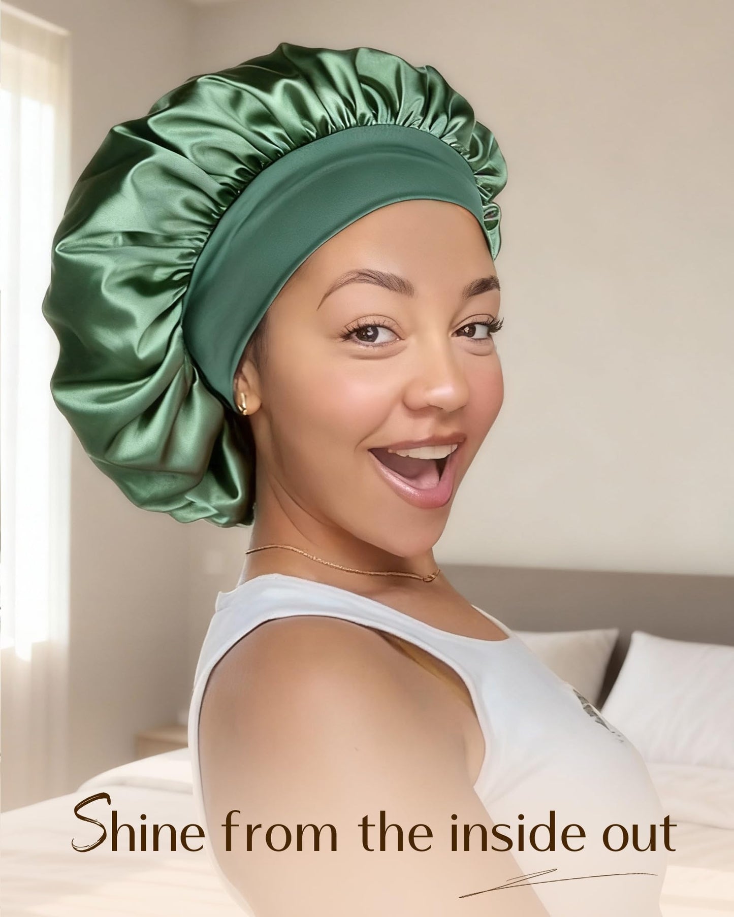 YANIBEST Silk Bonnet for Sleeping Women, Double Layer Hair Satin Bonnets with Elastic Band, Sleep Cap Curly Natural Hair