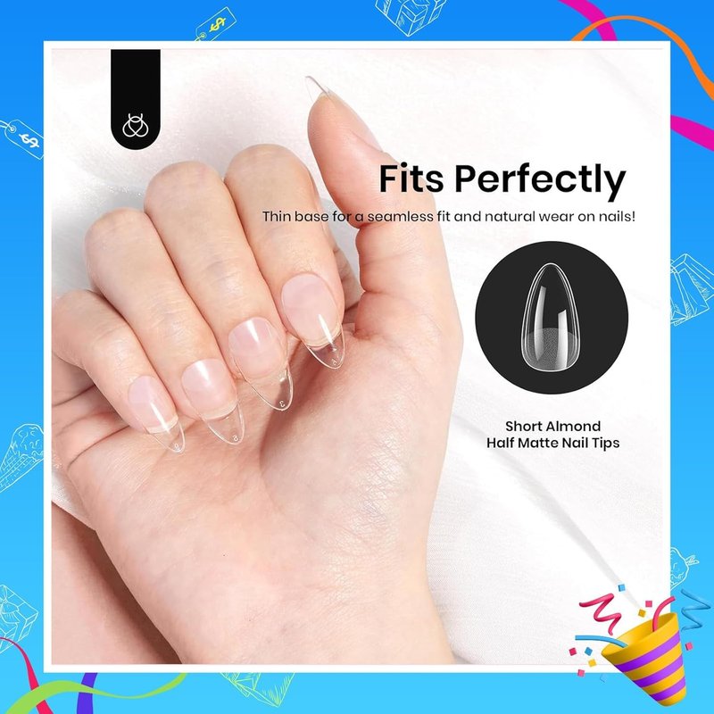 Beetles Soft Gel Nail Tips Short Almond 288pcs in 12 Sizes, Etch-X Pre-Etched Full Cover Acrylic Fake Nails Art, Salon Quality Nail Supplies, Easy DIY Nail Extension or Press On Nails, Gift for Women