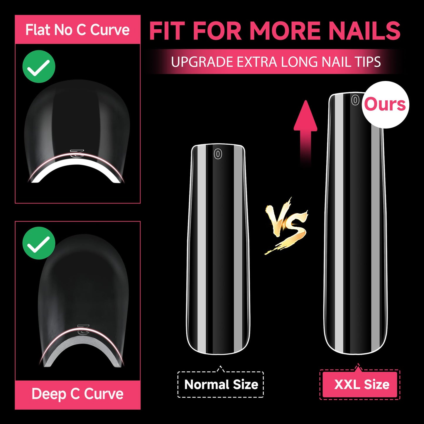 UNA GELLA XXL Long Square Nails Tips 216 PCS No C Curve Straight Nail Tips Full Cover Square Gel Tips Extra Long Nail Tips Clear False Fake Nails Gel Nail Extension for Nail Salon Home DIY 12 Sizes