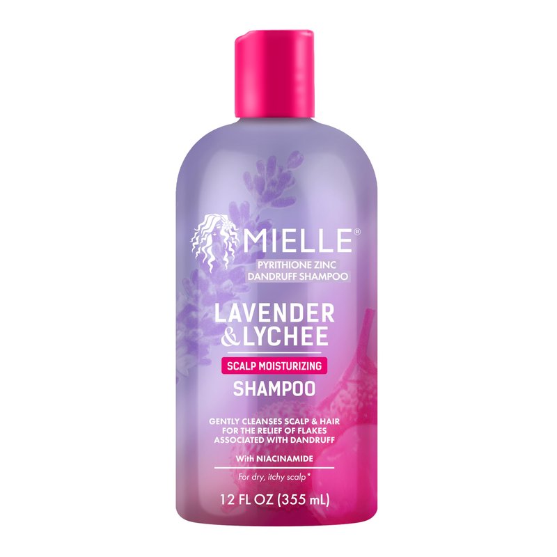 Mielle Organics Lavender & Lychee Scalp Moisturizing Shampoo with 1% Pyrithione Zinc – Anti-Dandruff Shampoo for Flake & Itch Relief, Sulfate-Free, 12 fl oz