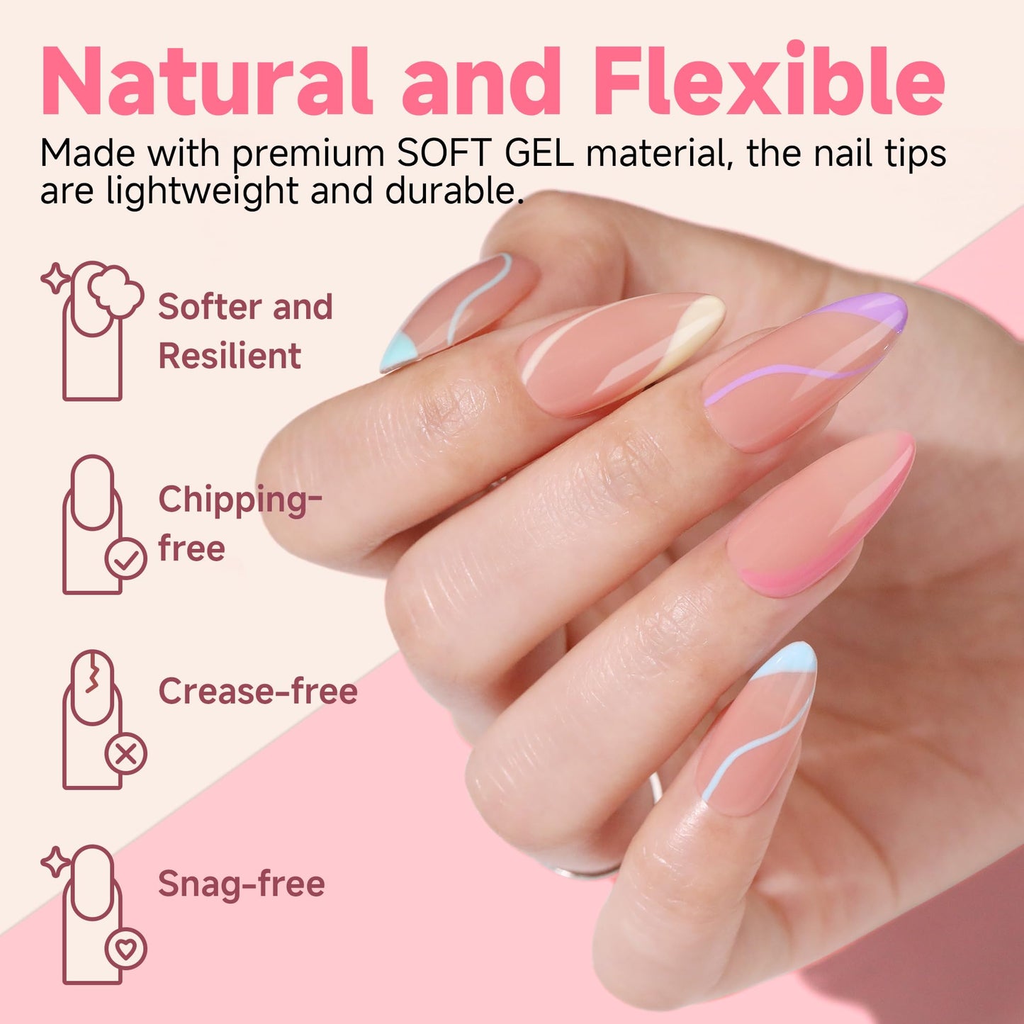 UNA GELLA Medium Almond Nail Tips, 12 Sizes Gel Nail Tips Almond Shape, 120Pcs Pre-file Soft Gel Nails Tips Clear Acrylic Fake Nails Full Cover Nails Tips for Nail Extensions DIY Salon Long Lasting