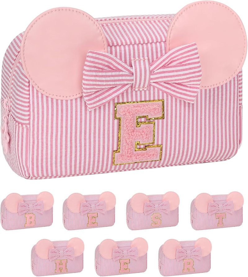 Skiennix Initial Makeup Bag - Cute Travel Cosmetic Organizer Pouch for Girls | Perfect Birthday Gift for Ages 4-15