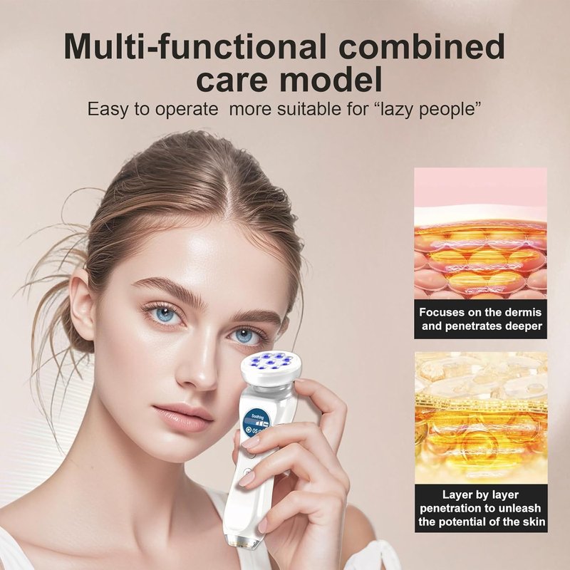 Skiennix 5-in-1 Beauty Massager - Facial & Neck Care with Red Light, Thermal, Vibration | Skin Detection Function