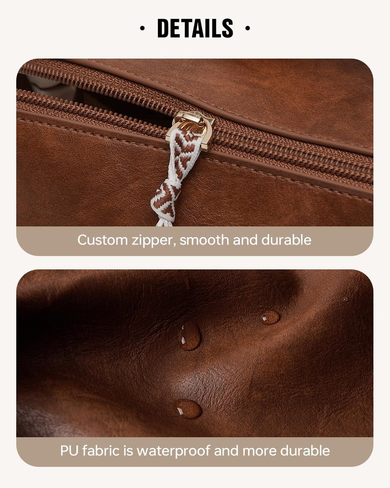 EACHY Travel Makeup Bag, Large Capacity Cosmetic Bags for Women, Waterproof Portable Open Flat Toiletry Bag Make up Bag with Divider and Handle, Gifts for Women (I-Brown, Medium)