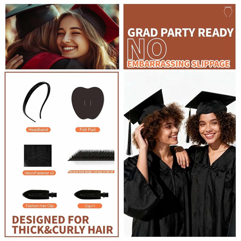 Cuteowl Graduation Cap Headband - Securely Holds Grad Cap While Maintaining Your Hairstyle | Black (1 Pack)