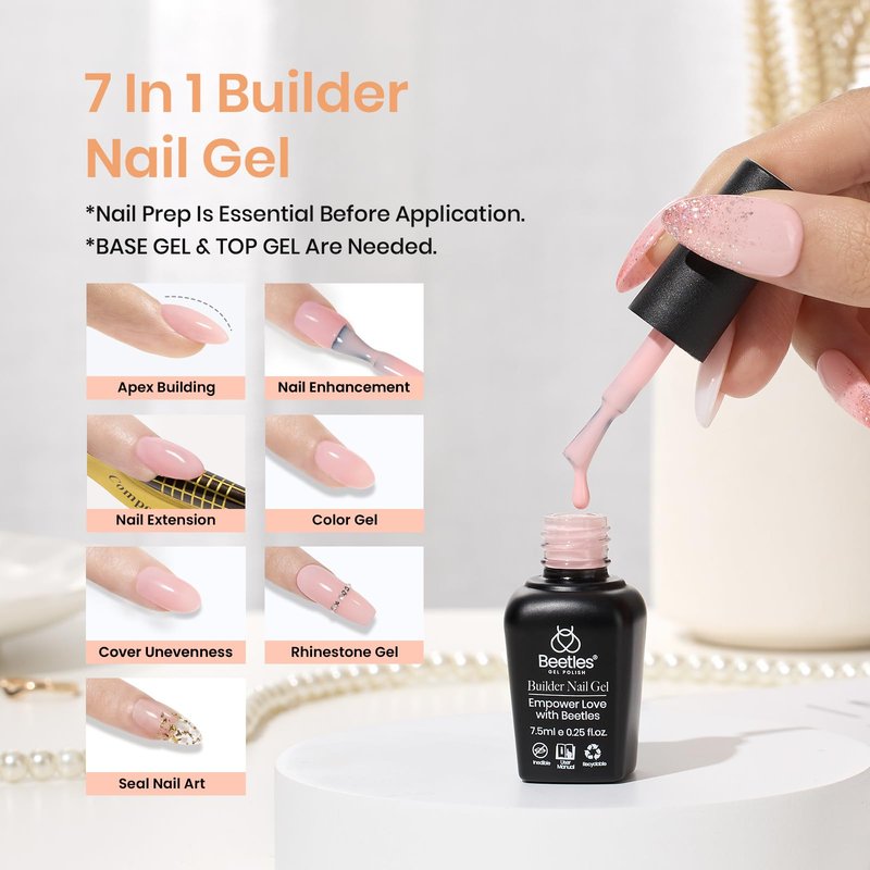 Beetles Builder Gel for Nails Building Apex Strengthening Extension for Beginner DIY Salon at Home,Jelly Nude Builder Gels,UV LED Lamp Need