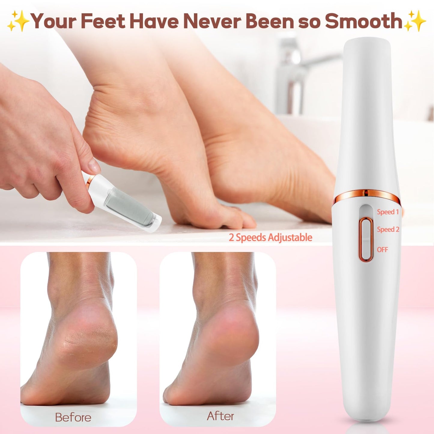 ZABOUL Electric Foot Callus Remover Rechargeable Portable Electric Foot File Pedicure Tool Kit, Smooth Pedicure Wand for Feet Care, Removes Dry Hard & Dead Skin, Ideal Gift